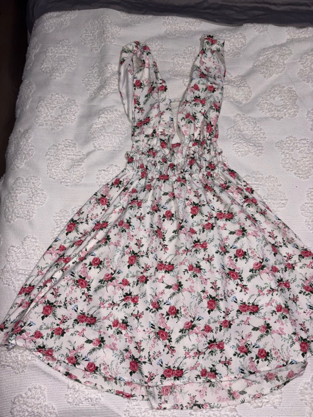 SHEIN White Floral dress with Pink Rose Print